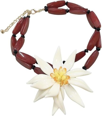 Dtja Large Flower Bamboo Pendant Choker Necklace for Women Fashion Unique White Blossom Chain Adjustable Creative Tropical Statement Holiday Vacation Jewelry Red in Saudi Arabia