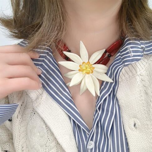 Dtja Large Flower Bamboo Pendant Choker Necklace for Women Fashion Unique White Blossom Chain Adjustable Creative Tropical Statement Holiday Vacation Jewelry Red in Saudi Arabia