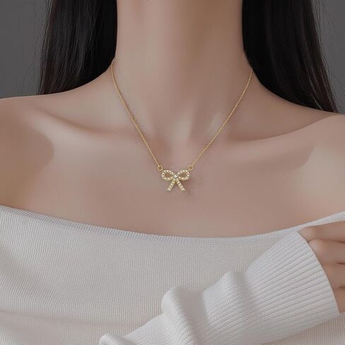 Sluynz Solid 925 Sterling Silver Bow Rlglace للنساء المراهقات اللامع قلادة قلادة CZ Cz Bowknot in Saudi Arabia