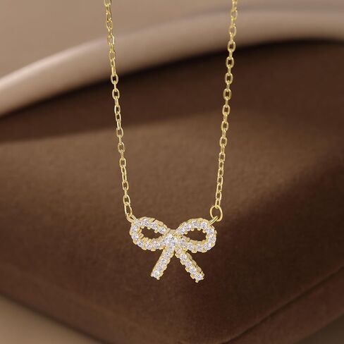 Sluynz Solid 925 Sterling Silver Bow Rlglace للنساء المراهقات اللامع قلادة قلادة CZ Cz Bowknot in Saudi Arabia