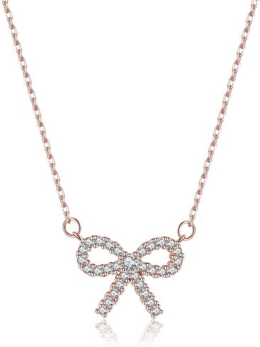 Sluynz Solid 925 Sterling Silver Bow Rlglace للنساء المراهقات اللامع قلادة قلادة CZ Cz Bowknot in Kuwait