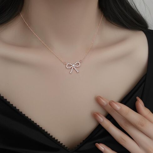 Sluynz Solid 925 Sterling Silver Bow Rlglace للنساء المراهقات اللامع قلادة قلادة CZ Cz Bowknot in Kuwait