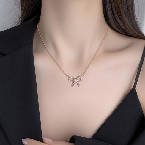 Sluynz Solid 925 Sterling Silver Bow Rlglace للنساء المراهقات اللامع قلادة قلادة CZ Cz Bowknot in Kuwait