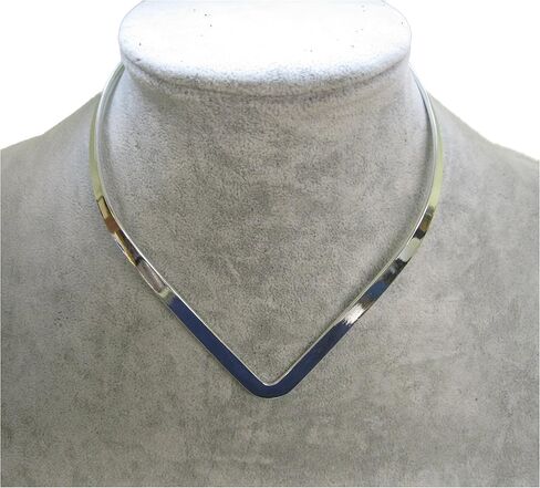 New Shiny Silver 6mm Wide V Shaped Choker Collar Necklace Wire (CV3), Silver, 16" to 18" in Saudi Arabia