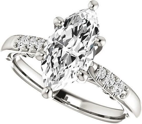 2 CT Marquise Cut Colorless Moissanite Engagement Ring, Solitaire with Accent Wedding Ring, Solid 14k White Gold Moissanite Ring, Anniversary Promise Ring Gifts for Her in Saudi Arabia