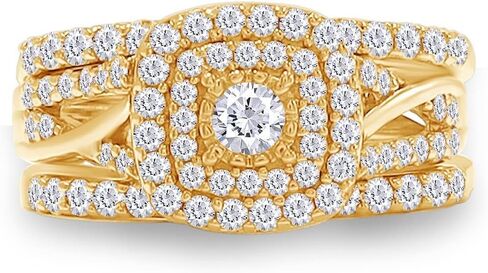 Square Halo Wedding Double Band Set Ling Learge 14k Gold Plated Sterling Silver 1 CTTW Lab الذي خلق Moissanite الوعد الخاتم الخلود للنساء (1 CTTW ، VVS1 Clarity) in Kuwait
