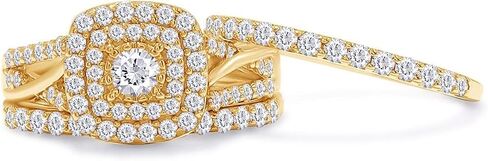 Square Halo Wedding Double Band Set Ling Learge 14k Gold Plated Sterling Silver 1 CTTW Lab الذي خلق Moissanite الوعد الخاتم الخلود للنساء (1 CTTW ، VVS1 Clarity) in Kuwait