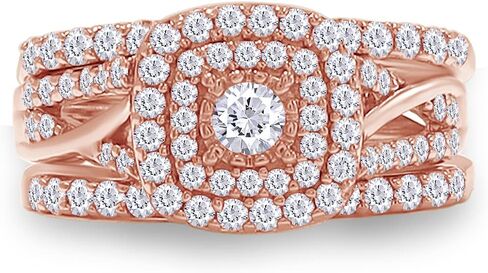 Square Halo Wedding Double Band Set Ling Learge 14k Gold Plated Sterling Silver 1 CTTW Lab الذي خلق Moissanite الوعد الخاتم الخلود للنساء (1 CTTW ، VVS1 Clarity) in Kuwait