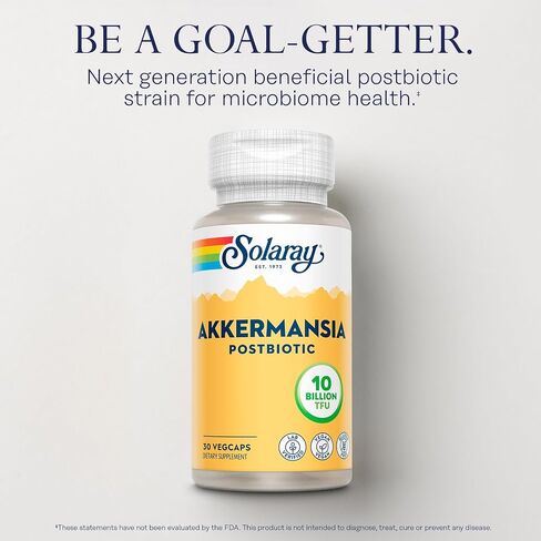 SOLARAY Akkermansia Postbiotic, Akk11, 10 Billion TFU, Beneficial Strain for Gut Health Support, Vegan, Gluten-Free, 60-Day Guarantee, 30 Servings, 30 VegCaps in Saudi Arabia