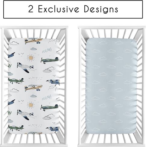 Sweet Jojo Designs Vintage Airplane Boy Baby Bassinet Sheets Fitted Sheet Set Infant Newborn Nursery Oval Rectangle Hourglass Mattress 2p Blue Clouds Sky Grey Yellow Orange Red White Transportation in Saudi Arabia