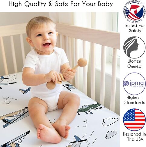 Sweet Jojo Designs Vintage Airplane Boy Baby Bassinet Sheets Fitted Sheet Set Infant Newborn Nursery Oval Rectangle Hourglass Mattress 2p Blue Clouds Sky Grey Yellow Orange Red White Transportation in Saudi Arabia