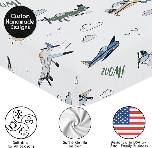 Sweet Jojo Designs Vintage Airplane Boy Baby Bassinet Sheets Fitted Sheet Set Infant Newborn Nursery Oval Rectangle Hourglass Mattress 2p Blue Clouds Sky Grey Yellow Orange Red White Transportation in Saudi Arabia