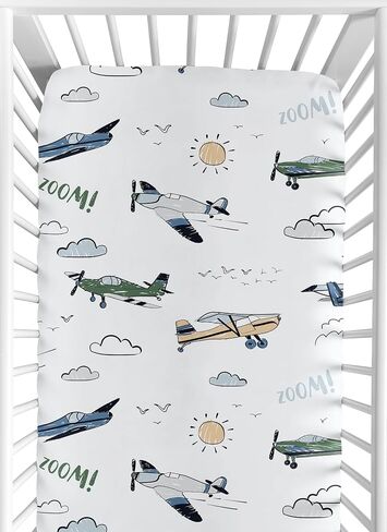 Sweet Jojo Designs Vintage Airplane Boy Baby Bassinet Sheets Fitted Sheet Set Infant Newborn Nursery Oval Rectangle Hourglass Mattress 2p Blue Clouds Sky Grey Yellow Orange Red White Transportation in Saudi Arabia