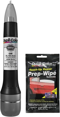 Dupli-Color AGM0434 Olympic White Exact-Match Scratch Fix All-in-1 Touch-Up Paint for GM Vehicles (50, WA 8624) Bundle with Prep Wipe Towelette (2 Items) in Saudi Arabia