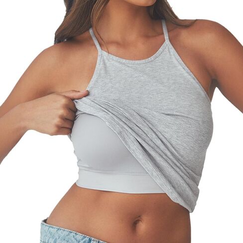Klassy Network Solid High Neck Brami Tank-Top for Women - Built-in Bra Racerback Full Length Tank with Straps in Saudi Arabia