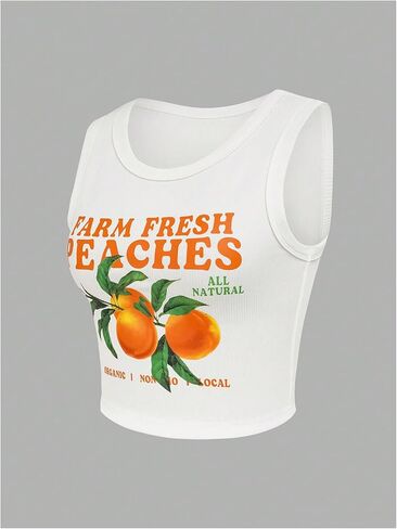 WDIRARA Women's Letter Print Graphic Round Neck Sleeveless Rib Knit Crop Tank Top in Saudi Arabia