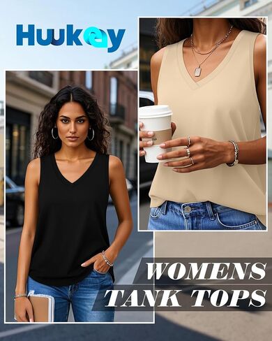 Huukeay 3 Pack Women's Tank Tops V Neck Loose Fit Casual Sleeveless Shirts Summer Flowy Trendy Basic Tee 2026 Fashion in Saudi Arabia