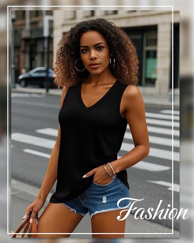 Huukeay 3 Pack Women's Tank Tops V Neck Loose Fit Casual Sleeveless Shirts Summer Flowy Trendy Basic Tee 2026 Fashion in Saudi Arabia