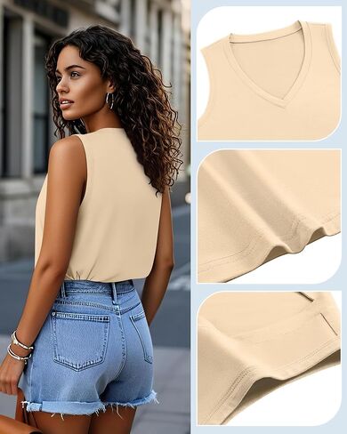 Huukeay 3 Pack Women's Tank Tops V Neck Loose Fit Casual Sleeveless Shirts Summer Flowy Trendy Basic Tee 2026 Fashion in Saudi Arabia