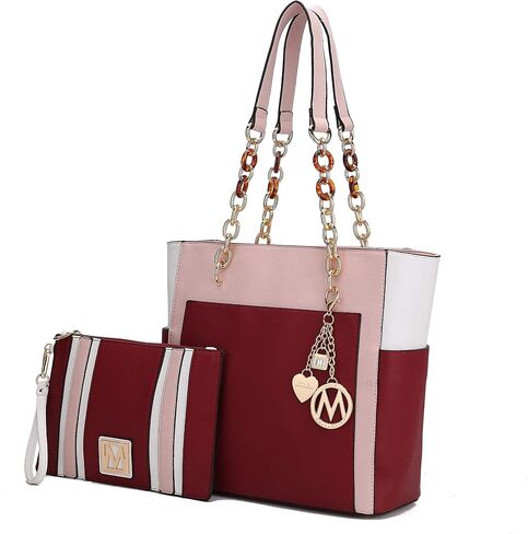 MKF 2-PC Set, Tote Bag for Women & Pouch Purse: PU Leather Handbag Pocketbook, Top-Handle Shoulder Strap in Saudi Arabia