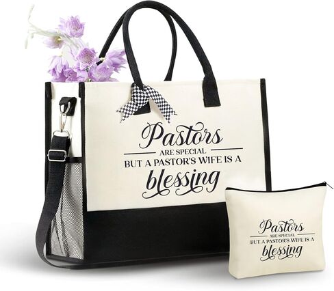 InnoBeta Pastor Wife Appreciation Gifts Canvas Tote Bag for Women with Top Zipper Shoulder Strap in Saudi Arabia