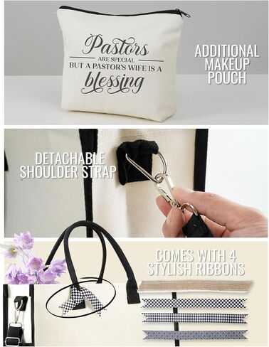 InnoBeta Pastor Wife Appreciation Gifts Canvas Tote Bag for Women with Top Zipper Shoulder Strap in Saudi Arabia