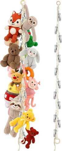 3PCS Hanging Stuffed Animal Storage - Boho Stuffed Animal Hammock Corner for Room Decor, Macrame Stuff Animal Organizer with 60 Metal Clips for Plushies Storage in Saudi Arabia