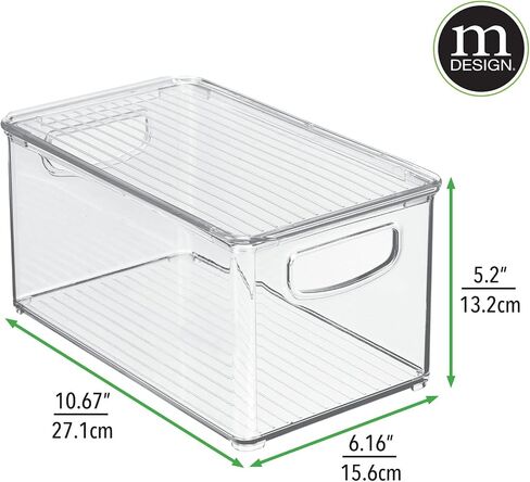 MDESIGN BIN STORAGE BIN BIN حاوية مع غطاء ومقابض مدمجة - منظمة للأقلام أو أقلام الرصاص أو مستلزمات العمل في المكتب المنزلي أو الخزانة أو المكتب ، مجموعة Ligne - 4 Pack - Clear - Clear in Kuwait