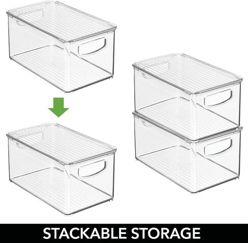 MDESIGN BIN STORAGE BIN BIN حاوية مع غطاء ومقابض مدمجة - منظمة للأقلام أو أقلام الرصاص أو مستلزمات العمل في المكتب المنزلي أو الخزانة أو المكتب ، مجموعة Ligne - 4 Pack - Clear - Clear in Kuwait