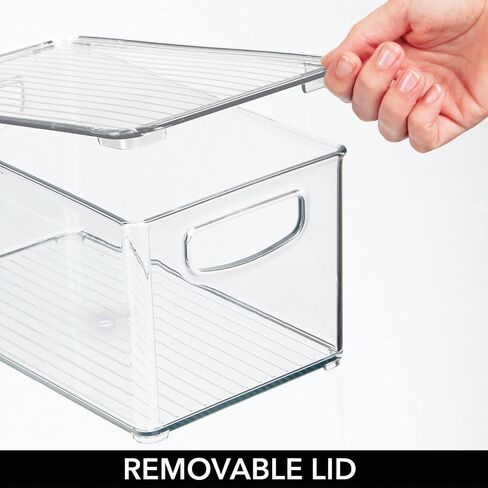 MDESIGN BIN STORAGE BIN BIN حاوية مع غطاء ومقابض مدمجة - منظمة للأقلام أو أقلام الرصاص أو مستلزمات العمل في المكتب المنزلي أو الخزانة أو المكتب ، مجموعة Ligne - 4 Pack - Clear - Clear in Kuwait