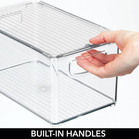 MDESIGN BIN STORAGE BIN BIN حاوية مع غطاء ومقابض مدمجة - منظمة للأقلام أو أقلام الرصاص أو مستلزمات العمل في المكتب المنزلي أو الخزانة أو المكتب ، مجموعة Ligne - 4 Pack - Clear - Clear in Kuwait