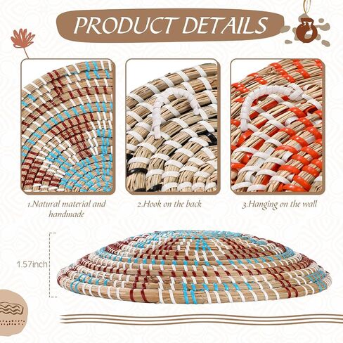 Boho Wall Basket Decor Set of 8 Decorative Hanging Woven Basket Art Round Farmhouse African Woven Bowl Decor for Kitchen Rustic Home Summer Decorations, Multi Sizes(Colorful) in Saudi Arabia
