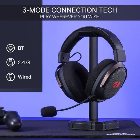 سماعة ألعاب لاسلكية Redragon H858 بثلاثة أوضاع، صوت محيطي 7.1، مشغلات 53 مم، وسادات أذن من إسفنج الذاكرة، ميكروفون قابل للفصل لإلغاء الضوضاء، سماعات فوق الأذن تعمل للجوال، الكمبيوتر الشخصي/PS5/XBOX/NS in Saudi Arabia