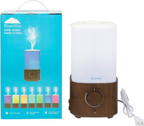 Bluehills Premium 2300 ml XL كبير الناشر للزيت العطري مجموعة كبيرة من المرطب لغرفة كبيرة منزل تغطية ضخمة 2 لتر الناشر الضخم مع ديكور LED أضواء مربعة مربعة الخشب الداكن - L003 in Kuwait