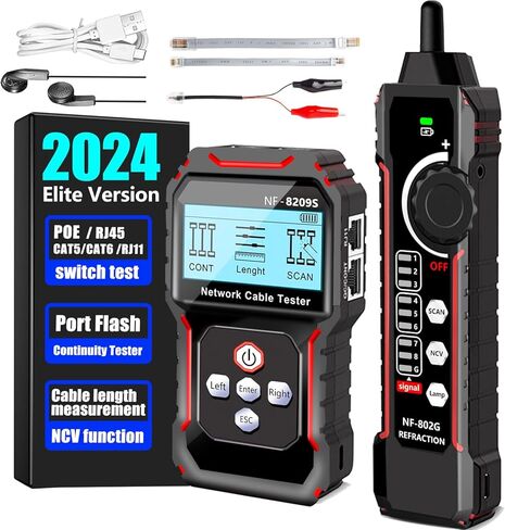 اختبار كابلات الشبكة NF-488 فحص استمرارية RJ45 CAT5 CAT6 LAN Ethernet Cables POE Ethernet Power Test DC Power & Switch Loop-Back Test POE Detector Network Tool in Kuwait