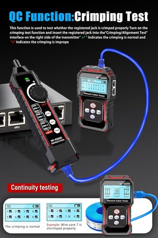 اختبار كابلات الشبكة NF-488 فحص استمرارية RJ45 CAT5 CAT6 LAN Ethernet Cables POE Ethernet Power Test DC Power & Switch Loop-Back Test POE Detector Network Tool in Kuwait