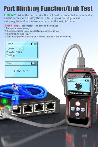 اختبار كابلات الشبكة NF-488 فحص استمرارية RJ45 CAT5 CAT6 LAN Ethernet Cables POE Ethernet Power Test DC Power & Switch Loop-Back Test POE Detector Network Tool in Kuwait