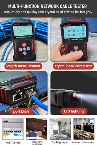 اختبار كابلات الشبكة NF-488 فحص استمرارية RJ45 CAT5 CAT6 LAN Ethernet Cables POE Ethernet Power Test DC Power & Switch Loop-Back Test POE Detector Network Tool in Kuwait