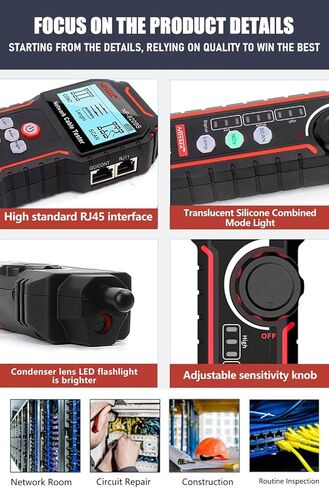 اختبار كابلات الشبكة NF-488 فحص استمرارية RJ45 CAT5 CAT6 LAN Ethernet Cables POE Ethernet Power Test DC Power & Switch Loop-Back Test POE Detector Network Tool in Kuwait