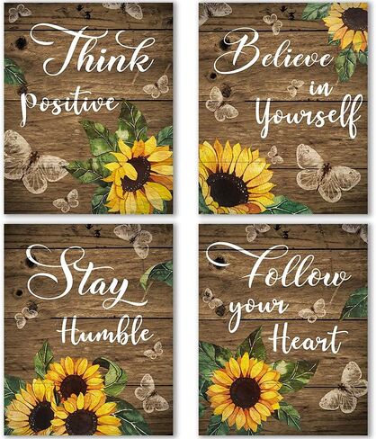 IIILUYOT Quote Wall Art Print for Farmhouse, 4Pack Sunflower Butterflies Inspirational Poster 8"X10" Living Room Country Style Wall Decor New Beginning Poster Home Office Decor, Unframe in Saudi Arabia