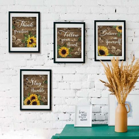 IIILUYOT Quote Wall Art Print for Farmhouse, 4Pack Sunflower Butterflies Inspirational Poster 8"X10" Living Room Country Style Wall Decor New Beginning Poster Home Office Decor, Unframe in Saudi Arabia