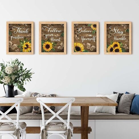 IIILUYOT Quote Wall Art Print for Farmhouse, 4Pack Sunflower Butterflies Inspirational Poster 8"X10" Living Room Country Style Wall Decor New Beginning Poster Home Office Decor, Unframe in Saudi Arabia