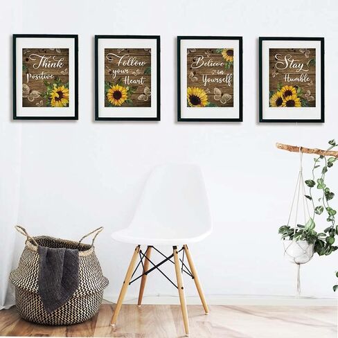 IIILUYOT Quote Wall Art Print for Farmhouse, 4Pack Sunflower Butterflies Inspirational Poster 8"X10" Living Room Country Style Wall Decor New Beginning Poster Home Office Decor, Unframe in Saudi Arabia
