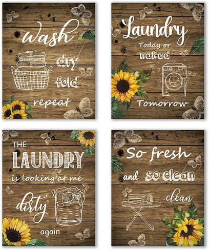 IIILUYOT Quote Wall Art Print for Farmhouse, 4Pack Sunflower Butterflies Inspirational Poster 8"X10" Living Room Country Style Wall Decor New Beginning Poster Home Office Decor, Unframe in Saudi Arabia