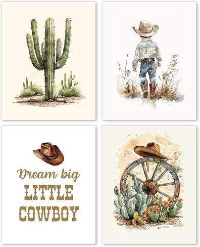 Hxlac Western Cowboy Nursery Wall Art Prints Set of 4 UNFRAMED - Western Wall Decor for Toddler Baby Boy Room, Cowboy Nursery Decor Pictures Wall Decor (8x10 Inches) in Kuwait