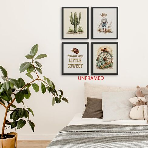 Hxlac Western Cowboy Nursery Wall Art Prints Set of 4 UNFRAMED - Western Wall Decor for Toddler Baby Boy Room, Cowboy Nursery Decor Pictures Wall Decor (8x10 Inches) in Kuwait