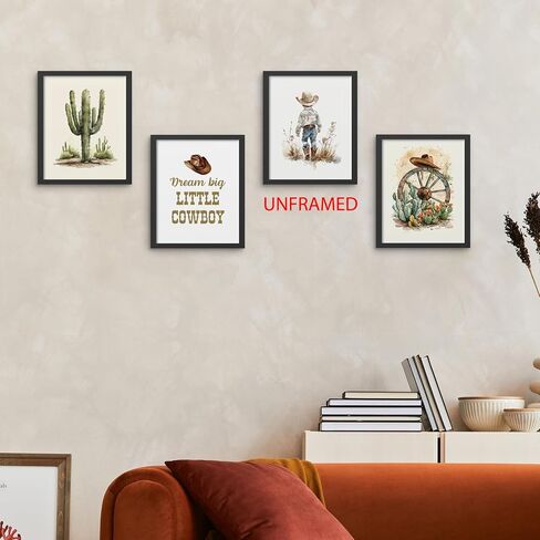 Hxlac Western Cowboy Nursery Wall Art Prints Set of 4 UNFRAMED - Western Wall Decor for Toddler Baby Boy Room, Cowboy Nursery Decor Pictures Wall Decor (8x10 Inches) in Kuwait