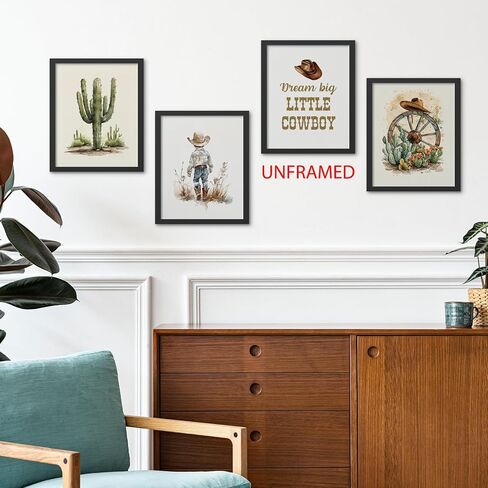 Hxlac Western Cowboy Nursery Wall Art Prints Set of 4 UNFRAMED - Western Wall Decor for Toddler Baby Boy Room, Cowboy Nursery Decor Pictures Wall Decor (8x10 Inches) in Kuwait