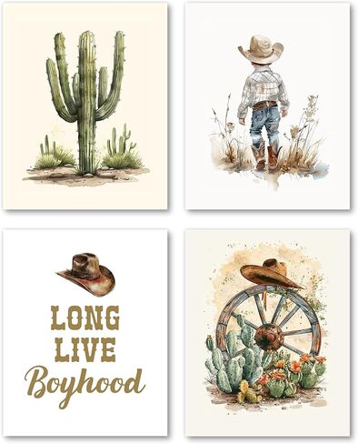 Hxlac Western Cowboy Nursery Wall Art Prints Set of 4 UNFRAMED - Western Wall Decor for Toddler Baby Boy Room, Cowboy Nursery Decor Pictures Wall Decor (8x10 Inches) in Kuwait
