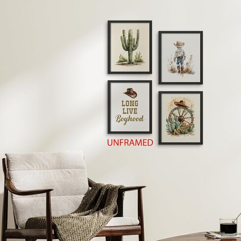 Hxlac Western Cowboy Nursery Wall Art Prints Set of 4 UNFRAMED - Western Wall Decor for Toddler Baby Boy Room, Cowboy Nursery Decor Pictures Wall Decor (8x10 Inches) in Kuwait